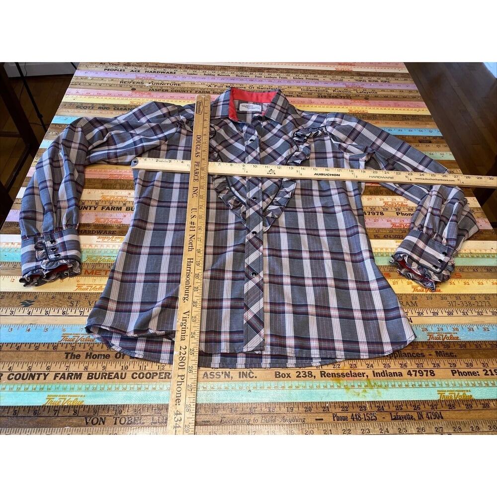 Plaid Ruffle Women's Blouse - Picture 12 of 14